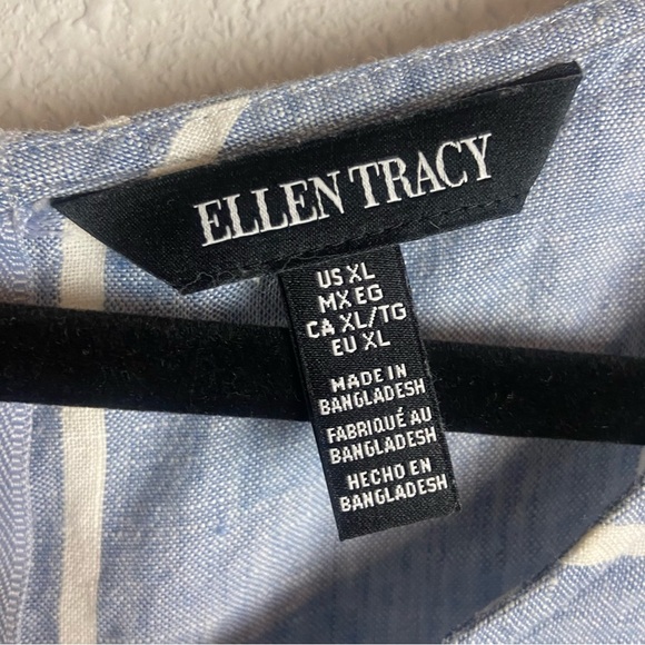 Ellen Tracy Size Xl Pure Linen Tank Top Blue With White Stripes Costal Nautical - Picture 6 of 6